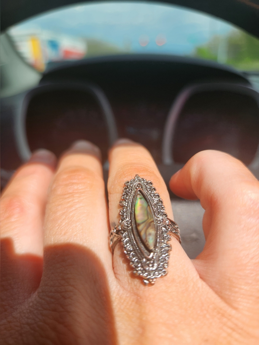 Silver Abalone Shell Ring - Picture 3 of 4